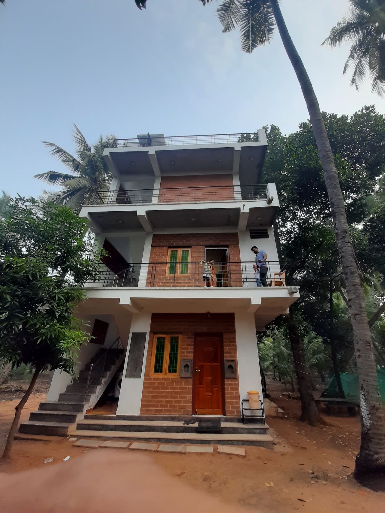 The farmhouse rising among tall coconut palms